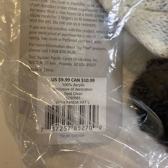 Top Paw NWT Black/White Large Panda Hat - Picture 3 of 3
